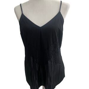 Express Whimsigoth Black Lace & Pleated Hem Spaghetti Strap Camisole – Size L